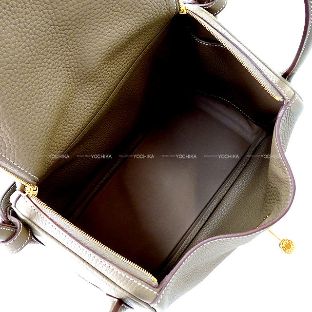 HERMES Shoulder bag Lindy 26 Etoupe Taurillon Clemence Gold HW Stamp Y[EXCELLENT][Authentic]