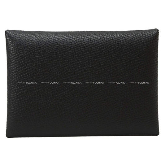 HERMES card holder Calvi Duo Noir (Black) Veau Epsom Silver HW Stamp W[BRAND NEW][Authentic]