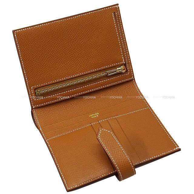 HERMES Bi-fold wallet Bearn Compact Gold Veau Epsom Gold HW Stamp B[EXCELLENT][Authentic]