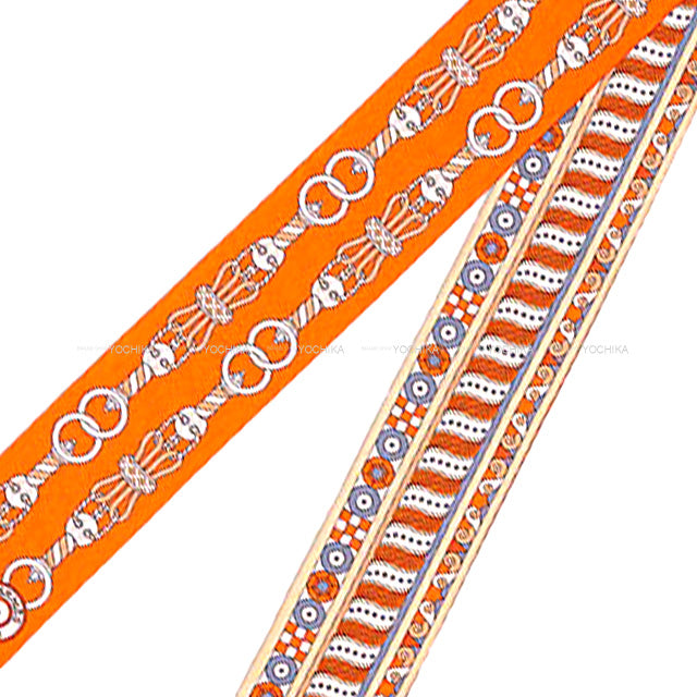 2022AW HERMES scarf Twilly Harnais en Rosace Orange/Beige/Blue Gris Silk100%[EXCELLENT][Authentic]