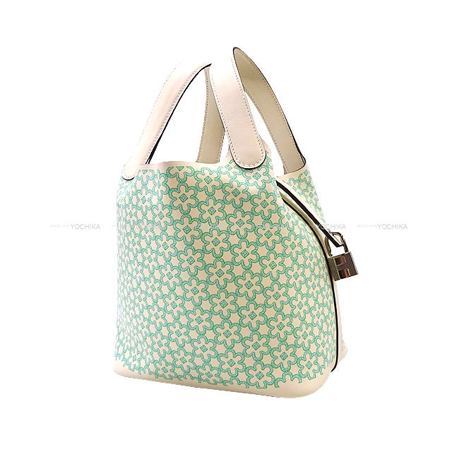 HERMES Handbag Picotin Lock 18 PM Lucky Daisy Nata/Vert/Blanc Veau Swift Silver HW Stamp U[EXCELLENT][Authentic]