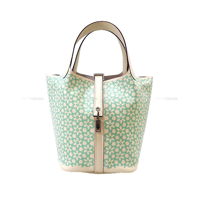 HERMES Handbag Picotin Lock 18 PM Lucky Daisy Nata/Vert/Blanc Veau Swift Silver HW Stamp U[EXCELLENT][Authentic]
