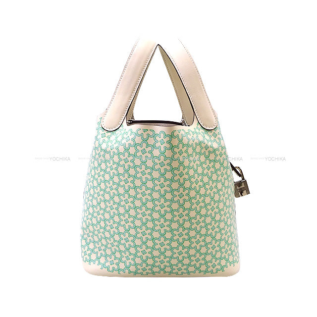 HERMES Handbag Picotin Lock 18 PM Lucky Daisy Nata/Vert/Blanc Veau Swift Silver HW Stamp U[EXCELLENT][Authentic]