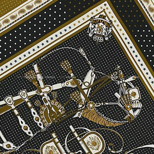 2022AW HERMES scarf Carre 140 Harnais de Cour Bandana  Bronze/Black/White Cashmere70% / Silk30%[BRAND NEW][Authentic]