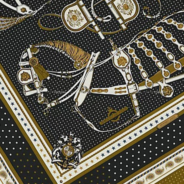 2022AW HERMES scarf Carre 140 Harnais de Cour Bandana  Bronze/Black/White Cashmere70% / Silk30%[BRAND NEW][Authentic]