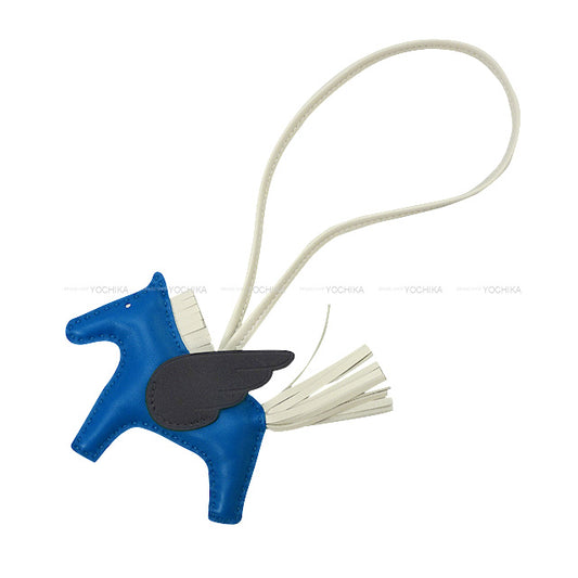 HERMES bag charm Rodeo Pegasus PM Bleu France/Noir (Black)/Craie Agneau Milo/Veau Swift Stamp U[EXCELLENT][Authentic]