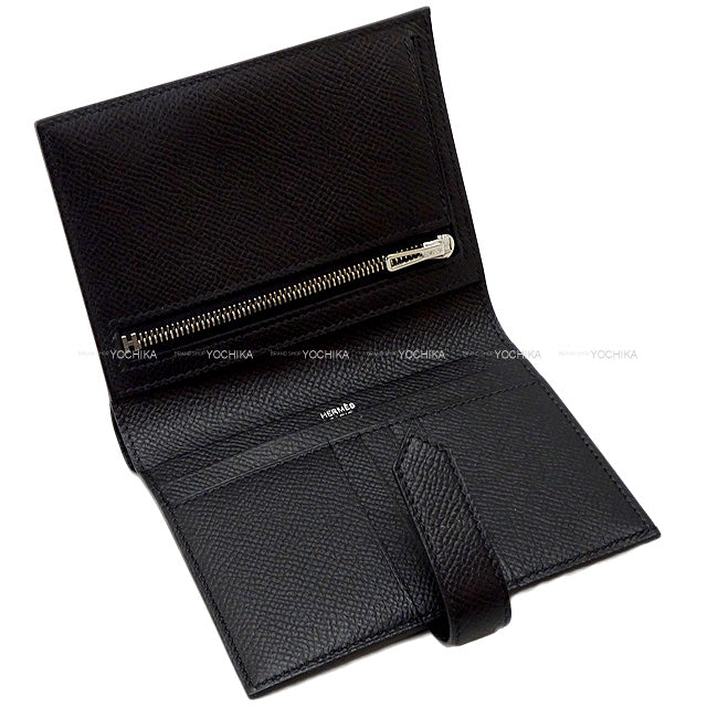 HERMES Bi-fold wallet Bearn Compact Noir (Black) Veau Epsom Silver HW Stamp B[BRAND NEW][Authentic]