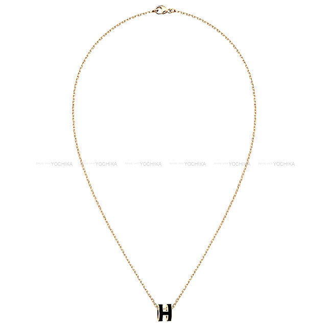 HERMES necklace Mini Pop H Pendant Noir (Black) Gold plated palladium/Lacquer Gold HW[BRAND NEW][Authentic]