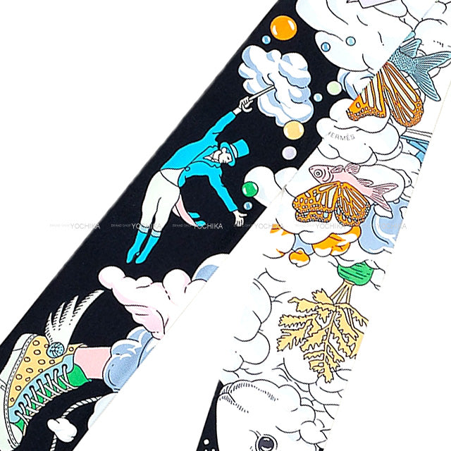 2022AW HERMES scarf Twilly Sur Mon NuageBlue Noir/Mauve/Multicolor Silk100% 063900S 14[EXCELLENT][Authentic]