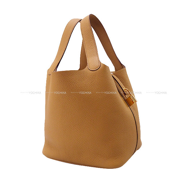HERMES Handbag Picotin Lock 22 MM Biscuit Taurillon Clemence Gold HW Stamp B[EXCELLENT][Authentic]