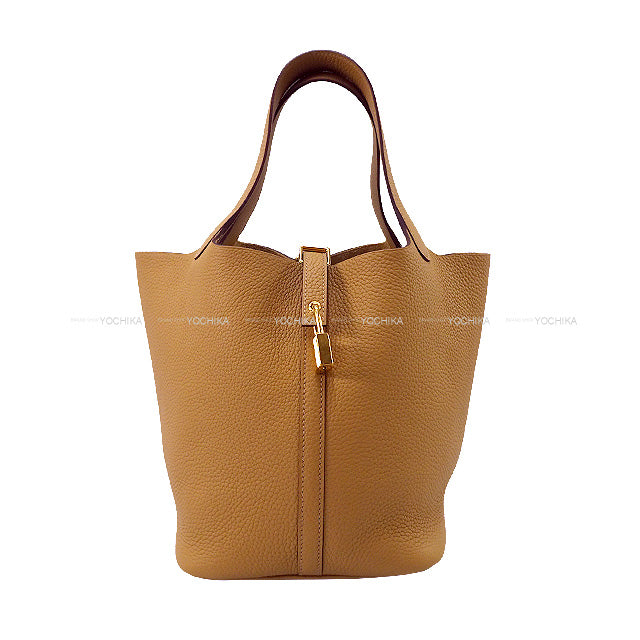 HERMES Handbag Picotin Lock 22 MM Biscuit Taurillon Clemence Gold HW Stamp B[EXCELLENT][Authentic]