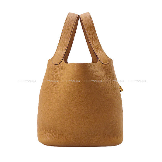 HERMES Handbag Picotin Lock 22 MM Biscuit Taurillon Clemence Gold HW Stamp B[EXCELLENT][Authentic]