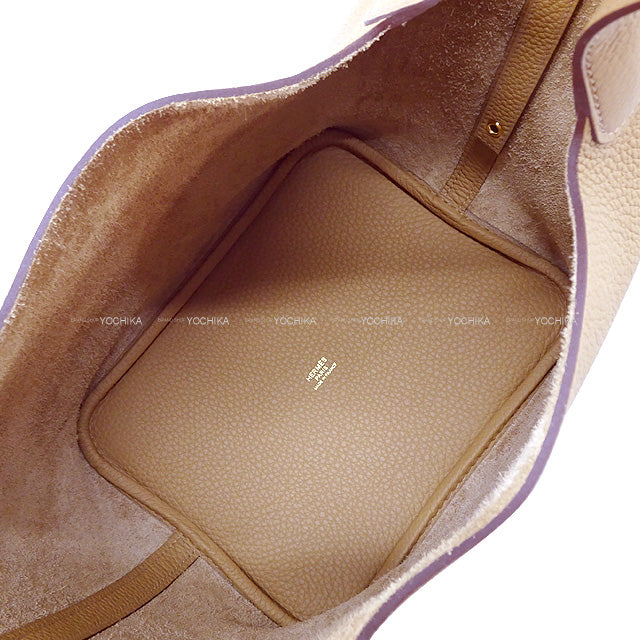 HERMES Handbag Picotin Lock 22 MM Biscuit Taurillon Clemence Gold HW Stamp B[EXCELLENT][Authentic]