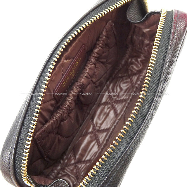 CHANEL Pouch Cocomark Matelasse Camera Cosmetic Pouch Black/Bordeaux Graind Calf(Caviarskin) Champagne Gold HW A80909[EXCELLENT][Authentic]