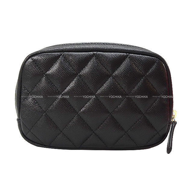 CHANEL Pouch Cocomark Matelasse Camera Cosmetic Pouch Black/Bordeaux Graind Calf(Caviarskin) Champagne Gold HW A80909[EXCELLENT][Authentic]