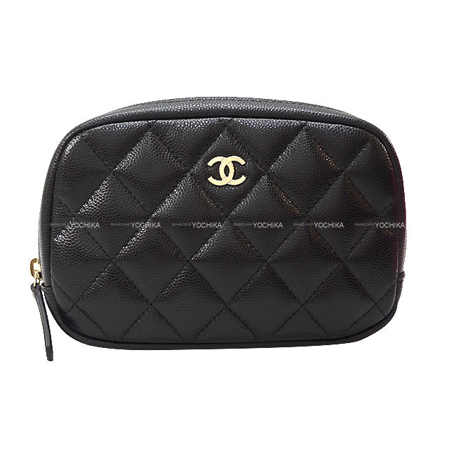 CHANEL Pouch Cocomark Matelasse Camera Cosmetic Pouch Black/Bordeaux Graind Calf(Caviarskin) Champagne Gold HW A80909[EXCELLENT][Authentic]