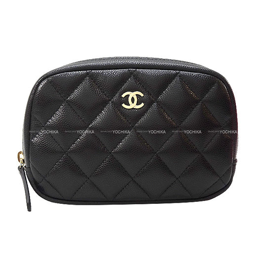 CHANEL Pouch Cocomark Matelasse Camera Cosmetic Pouch Black/Bordeaux Graind Calf(Caviarskin) Champagne Gold HW A80909[EXCELLENT][Authentic]