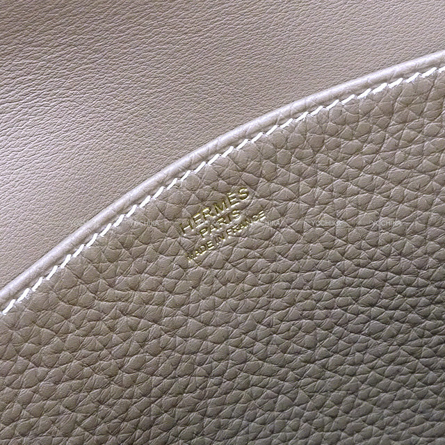 HERMES Shoulder bag Halzan 25 Etoupe Taurillon Clemence Gold HW Stamp B[EXCELLENT][Authentic]