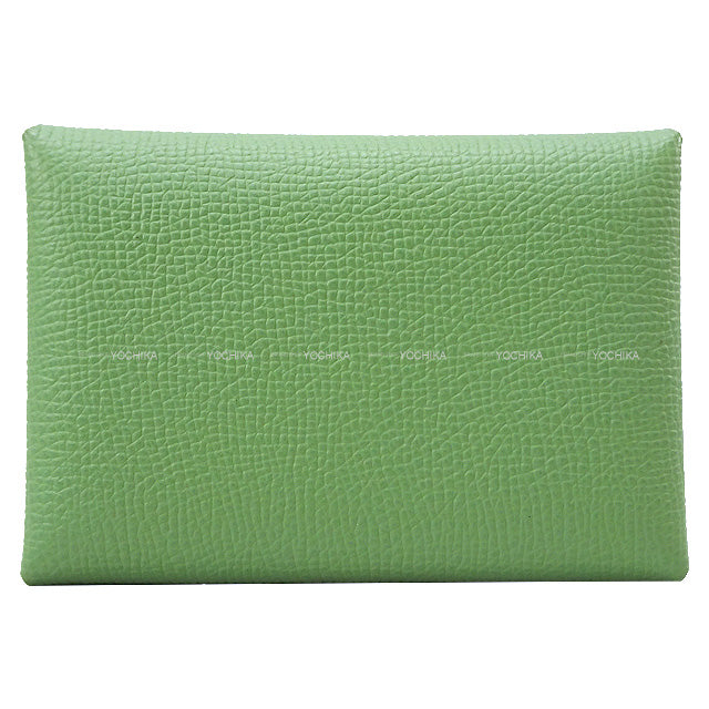 HERMES card holder Calvi Duo Vert criquet Veau Epsom Silver HW Stamp B[BRAND NEW][Authentic]