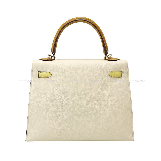 HERMES Shoulder bag Kelly25 Sellier Tricolor Nata/Jaune Poussin/Sesami Veau Epsom Silver HW Stamp U[EXCELLENT][Authentic]