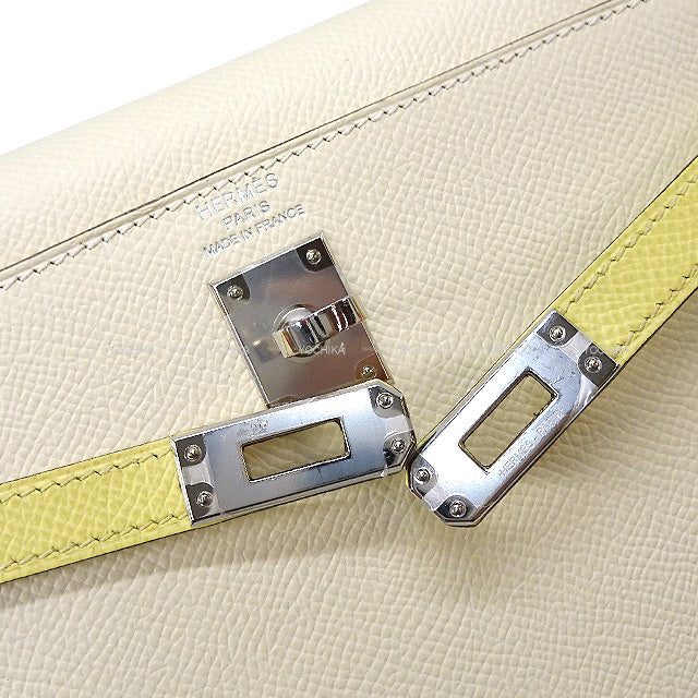 HERMES Shoulder bag Kelly25 Sellier Tricolor Nata/Jaune Poussin/Sesami Veau Epsom Silver HW Stamp U[EXCELLENT][Authentic]