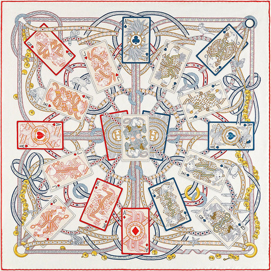 2022AW HERMES scarf Carre 70 Pique Dame de Coeur Blanc (White) Rouge/Multe Color Silk100%[EXCELLENT][Authentic]