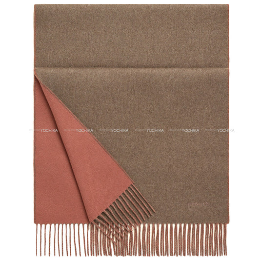 HERMES muffler Bi-color Recto-Verso Etoupe/Terracotta Cashmere100%[EXCELLENT][Authentic]