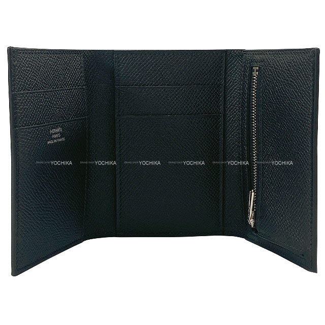HERMES Tri-fold wallet Bearn Combine SO BLACK Monochrome Noir (Black) Veau Epsom Black HW Stamp U[EXCELLENT][Authentic]