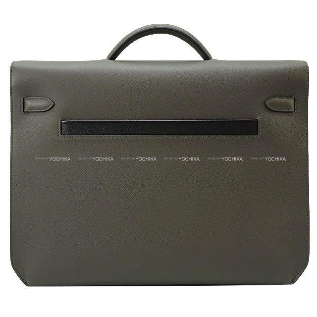 HERMES Briefcase Kelly Depeche 36 Color Matic Vert gris(C6)/Noir (Black)(89)/Fauve(34) Evercolor/Ever Grain/Veau Barenia Silver HW Stamp U[EXCELLENT][Authentic]