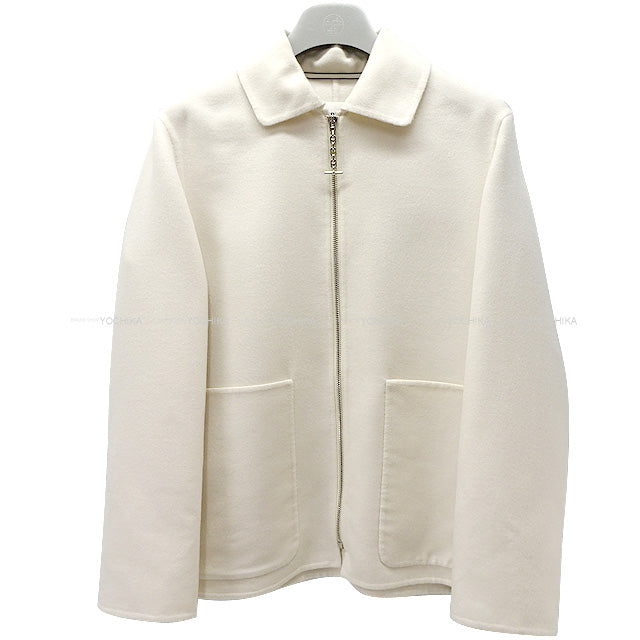 2023 SS HERMES Tailored jacket Chaine D'ancre Zip Up half coat #34 ivory Cashmere100% Silver HW[EXCELLENT][Authentic]