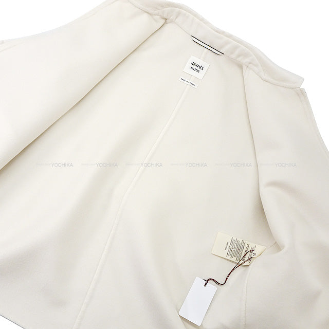 2023 SS HERMES Tailored jacket Chaine D'ancre Zip Up half coat #34 ivory Cashmere100% Silver HW[EXCELLENT][Authentic]