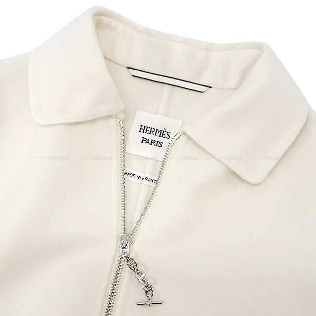 2023 SS HERMES Tailored jacket Chaine D'ancre Zip Up half coat #34 ivory Cashmere100% Silver HW[EXCELLENT][Authentic]