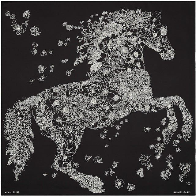 2022AW HERMES scarf Carre 90 Robe Legere Noir (Black)/Blanc (White) Silk100%[EXCELLENT][Authentic]