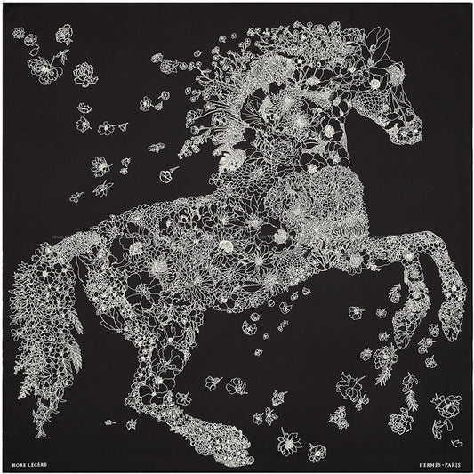 2022AW HERMES scarf Carre 90 Robe Legere Noir (Black)/Blanc (White) Silk100%[EXCELLENT][Authentic]