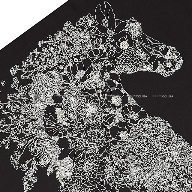 2022AW HERMES scarf Carre 90 Robe Legere Noir (Black)/Blanc (White) Silk100%[EXCELLENT][Authentic]
