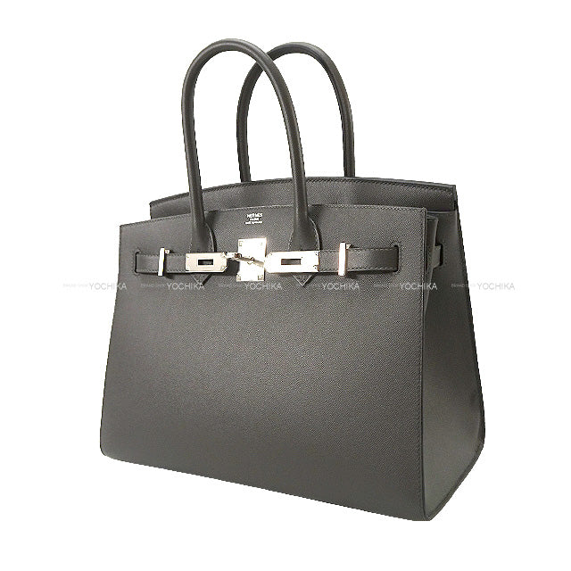 HERMES Handbag Birkin30 Sellier Graphite Natural Graine Silver HW Stamp U[BRAND NEW][Authentic]