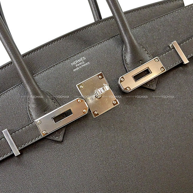 HERMES Handbag Birkin30 Sellier Graphite Natural Graine Silver HW Stamp U[BRAND NEW][Authentic]
