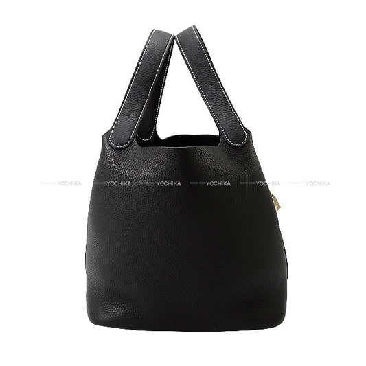 HERMES Handbag Picotin Lock 22 MM White Stitch Noir (Black) Taurillon Clemence Silver HW Stamp B[EXCELLENT][Authentic]
