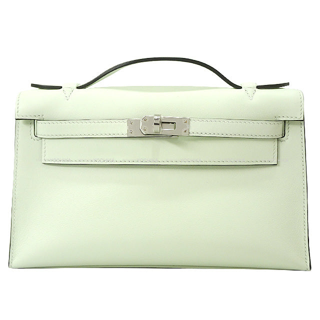 HERMES Handbag Pochette Kelly Vert Fizz Evercalf Silver HW Stamp U[BRAND NEW][Authentic]
