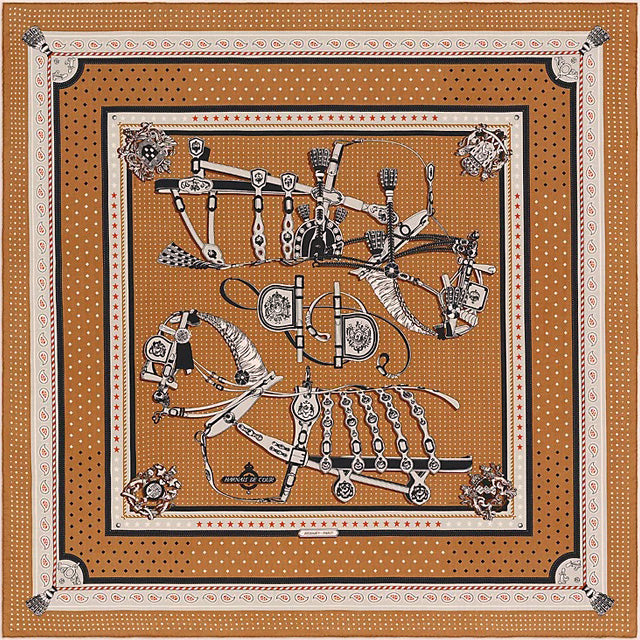 2022AW HERMES scarf Carre 140 Harnais de Cour Bandana Noisette/Gris Perle Cashmere70% / Silk30%[EXCELLENT][Authentic]