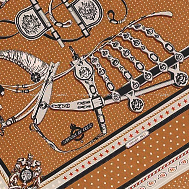 2022AW HERMES scarf Carre 140 Harnais de Cour Bandana Noisette/Gris Perle Cashmere70% / Silk30%[EXCELLENT][Authentic]