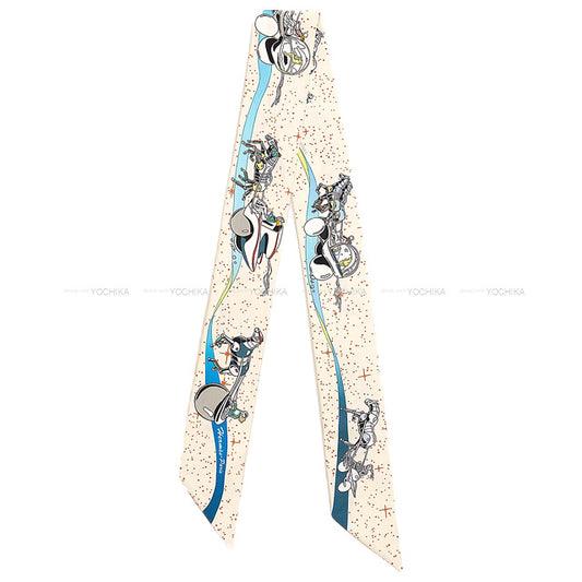 HERMES scarf Twilly Space Derby Cream/Blue/Multicolor Silk100% 063573S 04[EXCELLENT][Authentic]