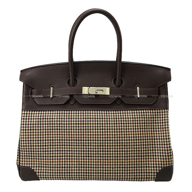 [Pre-loved] Paris Collection Defile Limited HERMES Handbag Birkin35 Lainage Ebene Epsom Souple Carreaux Silver HW Stamp K[USED SA][Authentic]