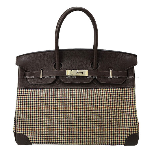 [Pre-loved] Paris Collection Defile Limited HERMES Handbag Birkin35 Lainage Ebene Epsom Souple Carreaux Silver HW Stamp K[USED SA][Authentic]