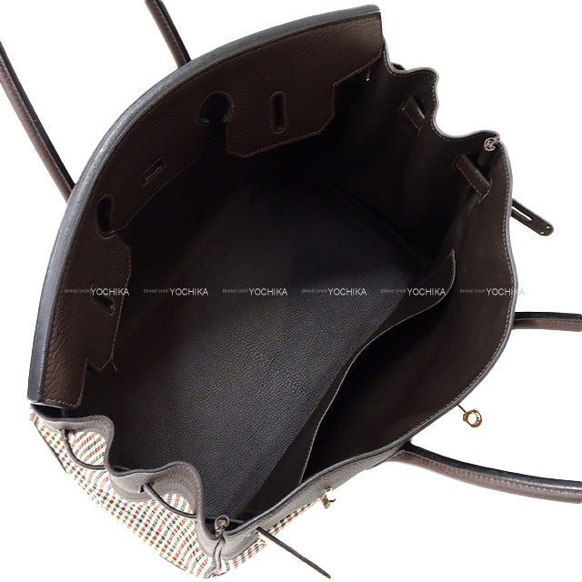 [Pre-loved] Paris Collection Defile Limited HERMES Handbag Birkin35 Lainage Ebene Epsom Souple Carreaux Silver HW Stamp K[USED SA][Authentic]