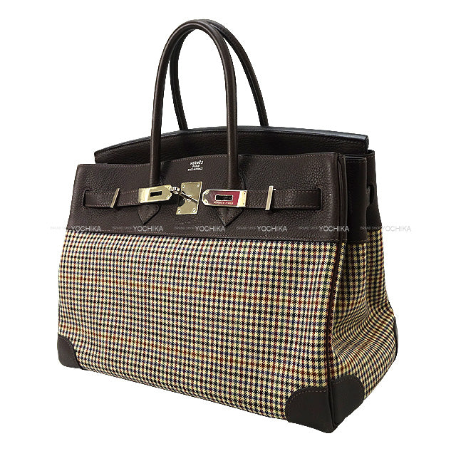 [Pre-loved] Paris Collection Defile Limited HERMES Handbag Birkin35 Lainage Ebene Epsom Souple Carreaux Silver HW Stamp K[USED SA][Authentic]