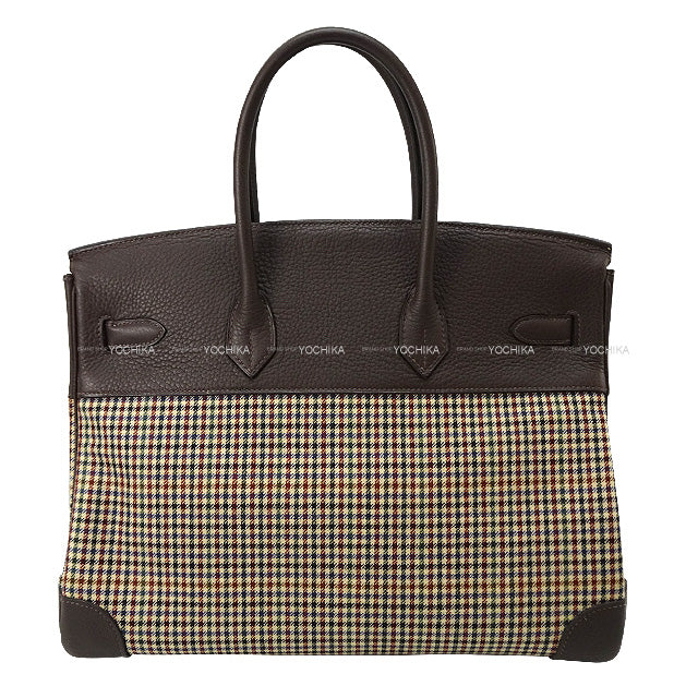 [Pre-loved] Paris Collection Defile Limited HERMES Handbag Birkin35 Lainage Ebene Epsom Souple Carreaux Silver HW Stamp K[USED SA][Authentic]