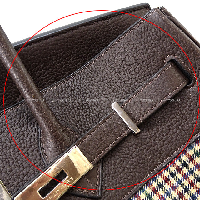 [Pre-loved] Paris Collection Defile Limited HERMES Handbag Birkin35 Lainage Ebene Epsom Souple Carreaux Silver HW Stamp K[USED SA][Authentic]