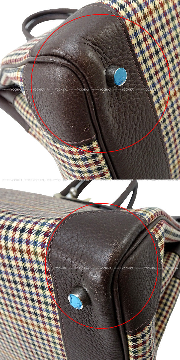 [Pre-loved] Paris Collection Defile Limited HERMES Handbag Birkin35 Lainage Ebene Epsom Souple Carreaux Silver HW Stamp K[USED SA][Authentic]