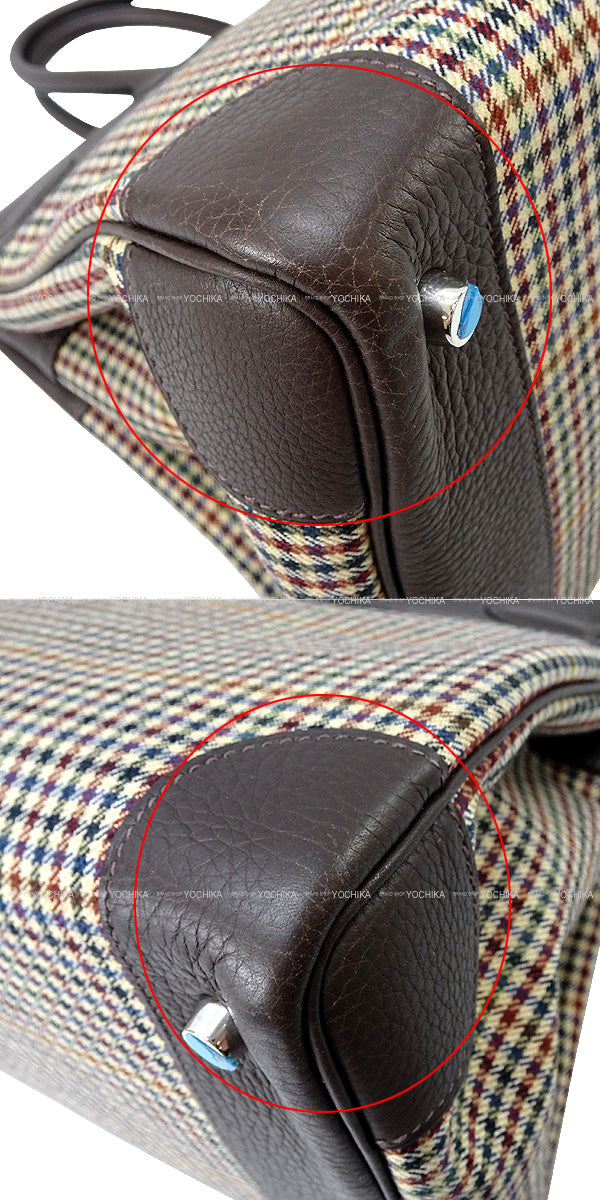 [Pre-loved] Paris Collection Defile Limited HERMES Handbag Birkin35 Lainage Ebene Epsom Souple Carreaux Silver HW Stamp K[USED SA][Authentic]